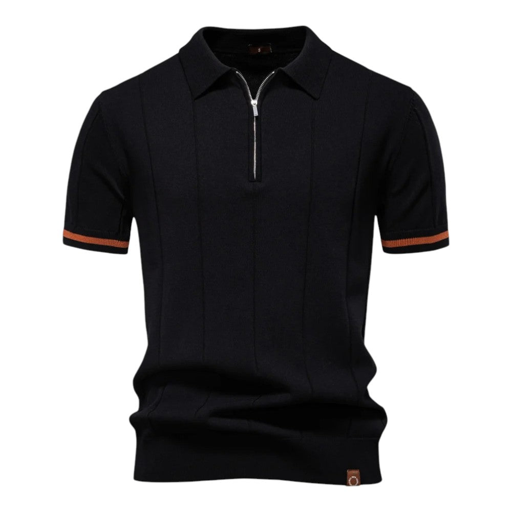 Polo Bruno de manga corta con cremallera
