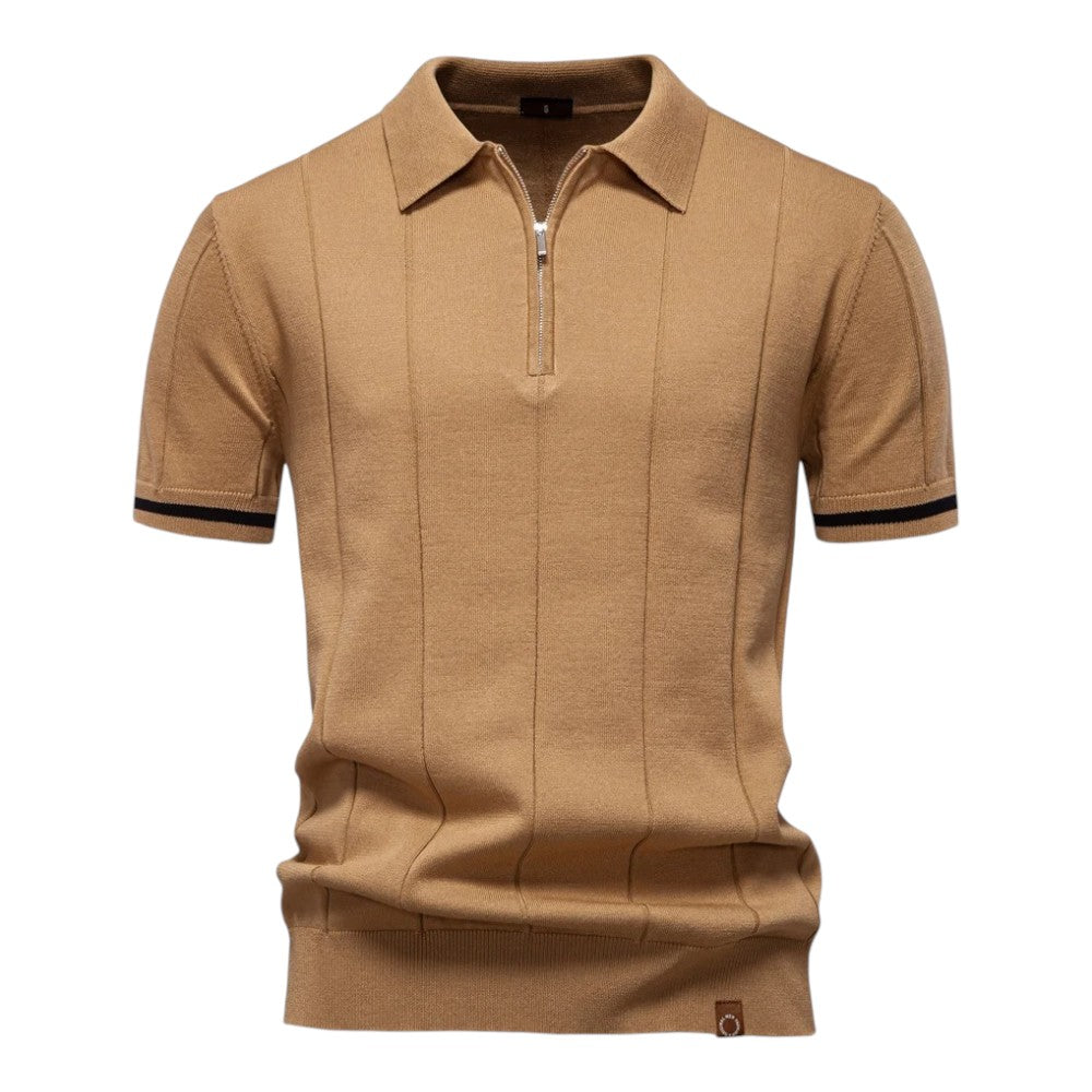Polo Bruno de manga corta con cremallera