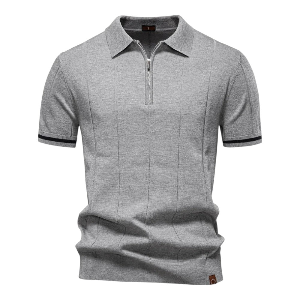 Polo Bruno de manga corta con cremallera